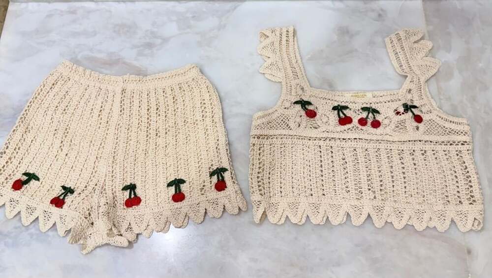 Rebellion Crochet Cherry Crop Top and Shorts Set